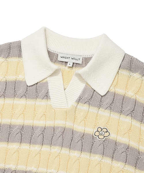 Wacky WiLLy(ワッキーウィリー)の「WOMEN'S CABLE OPEN COLLAR PULLOVER(ニット/セーター・レディース・ネイビー/イエロー/アイボリー/スカイブルー系・SMALL/MEDIUM/LARGE)」の22枚目の写真