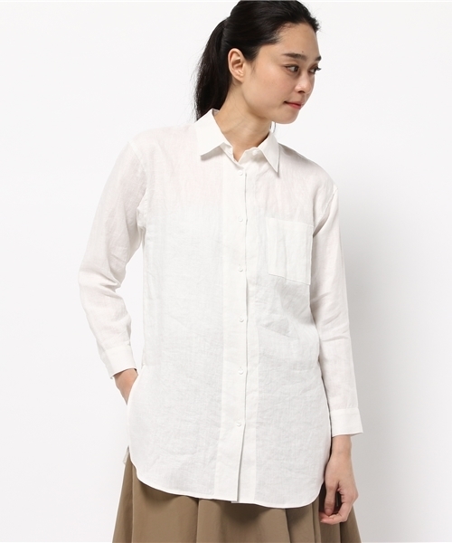 N.(N. Natural Beauty Basic)(エヌエヌナチュラルビューティーベーシック)の「チュニックサイドスリットシャツ(シャツ/ブラウス・レディース・カーキ/ホワイト/ベージュ・MEDIUM)」の20枚目の写真