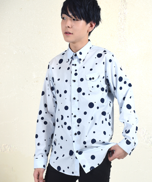 MILKBOY（ミルクボーイ）の「EVIL DOT シャツ（シャツ/ブラウス・メンズ・ブラック×ホワイト/ホワイト×ブラック/サックスブルー・FREE）」の4枚目の写真