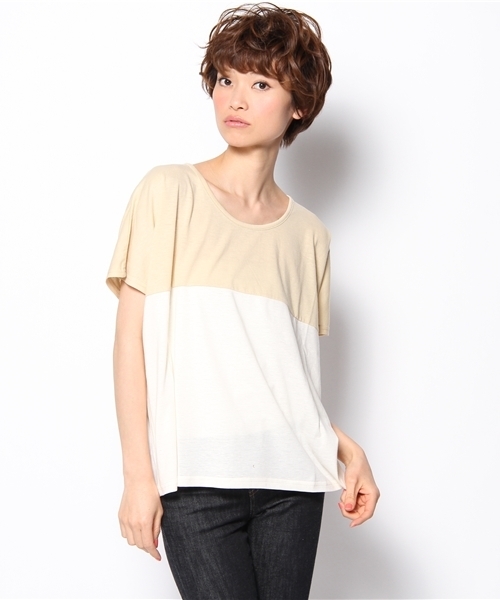 mystic(ミスティック)の「配色T(Tシャツ/カットソー・レディース・ミント/ブラック/ベージュ/ラベンダー・フリ-)」の1枚目の写真