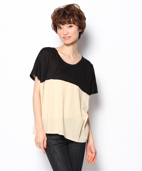 mystic(ミスティック)の「配色T(Tシャツ/カットソー・レディース・ミント/ブラック/ベージュ/ラベンダー・フリ-)」の2枚目の写真