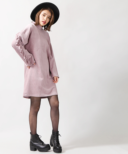 WEGO（ウィゴー）の「WEGO/カットコールフリルスリーブワンピース（ワンピース・レディース・ライトピンク/ブラック/オフホワイト・FREE）」の3枚目の写真