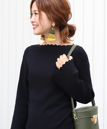 Bab Bou Jeloud |  【もちもち素材】フレアスリーブ ボートネック スカラップニットプルオーバー(ニット/セーター)