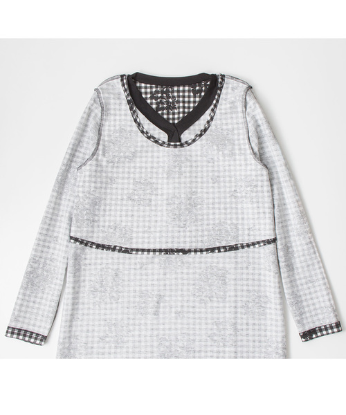 フェリシモMama(フェリシモママ)の「リブ イン コンフォート しめつけないのが心地いい!産前産後に使えるマタニティパジャマ〈ギンガム〉(マタニティウェア/グッズ・レディース・ブラック×ホワイト・LARGE/MEDIUM)」の2枚目の写真