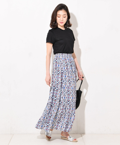 RIVE DROITE（リヴドロワ）の「オーナメントプリントマキシスカート-（スカート・レディース・オフホワイト/ネイビー・FREE）」の3枚目の写真