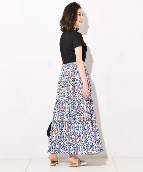 RIVE DROITE（リヴドロワ）の「オーナメントプリントマキシスカート-（スカート・レディース・オフホワイト/ネイビー・FREE）」の6枚目の写真