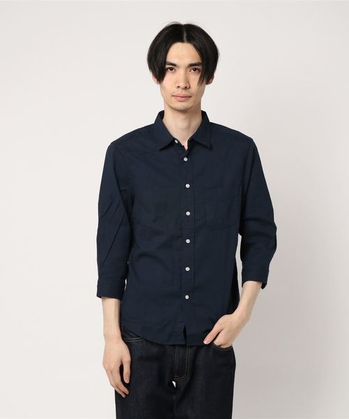 Request(リクエスト)の「【REQUEST】 綿麻 7分袖シャツ プレーン(シャツ/ブラウス・メンズ・ネイビー/ブラック/ライトピンク/オフホワイト/ブルー・3/4/2)」の1枚目の写真