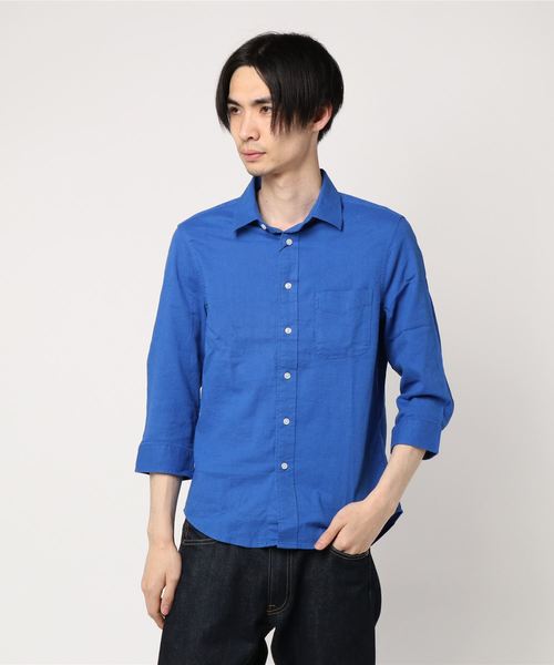 Request(リクエスト)の「【REQUEST】 綿麻 7分袖シャツ プレーン(シャツ/ブラウス・メンズ・ネイビー/ブラック/ライトピンク/オフホワイト/ブルー・3/4/2)」の4枚目の写真