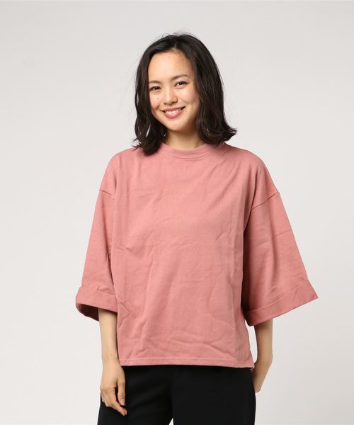 classicalelf（クラシカルエルフ）の「裾スリット＆折り返し半端袖ミドル丈無地ボートネックカットソーブラウス（Tシャツ/カットソー・レディース・グレー/ピンク/ホワイト/キャメル・FREE/MEDIUM/LARGE/X-LARGE/XX-LARGE）」の7枚目の写真