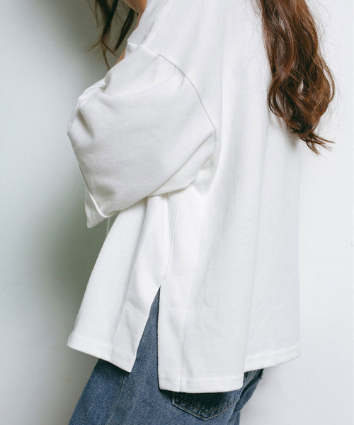 classicalelf（クラシカルエルフ）の「裾スリット＆折り返し半端袖ミドル丈無地ボートネックカットソーブラウス（Tシャツ/カットソー・レディース・グレー/ピンク/ホワイト/キャメル・FREE/MEDIUM/LARGE/X-LARGE/XX-LARGE）」の13枚目の写真