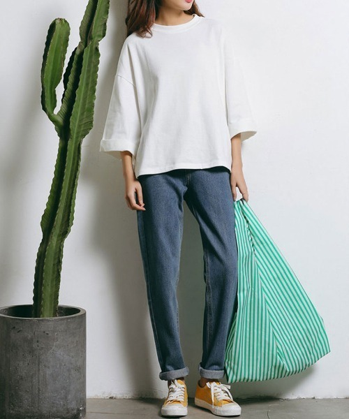 classicalelf（クラシカルエルフ）の「裾スリット＆折り返し半端袖ミドル丈無地ボートネックカットソーブラウス（Tシャツ/カットソー・レディース・グレー/ピンク/ホワイト/キャメル・FREE/MEDIUM/LARGE/X-LARGE/XX-LARGE）」の18枚目の写真