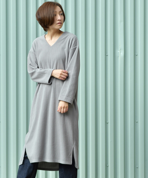 rps（アールピーエス）の「針抜き起毛Vネックワンピース（ワンピース・レディース・ブラック/ベージュ/グレー/ダークグリーン・M）」の3枚目の写真