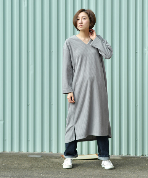 rps（アールピーエス）の「針抜き起毛Vネックワンピース（ワンピース・レディース・ブラック/ベージュ/グレー/ダークグリーン・M）」の9枚目の写真