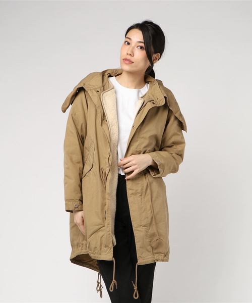 THE MORNING AFTER（ザ モーニング アフター）の「高密度コットンナイロン フード付き フィッシュテールコート / 裏ボアライナー脱着 モッズコート（モッズコート・レディース・ベージュ/カーキ・FREE）」の12枚目の写真