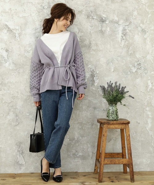 VIS（ビス）の「【WEB限定】ハニカム編スリーブカーディガン（カーディガン/ボレロ・レディース・ベージュ/ネイビー/キナリ/ブルー系その他4・FREE）」の6枚目の写真