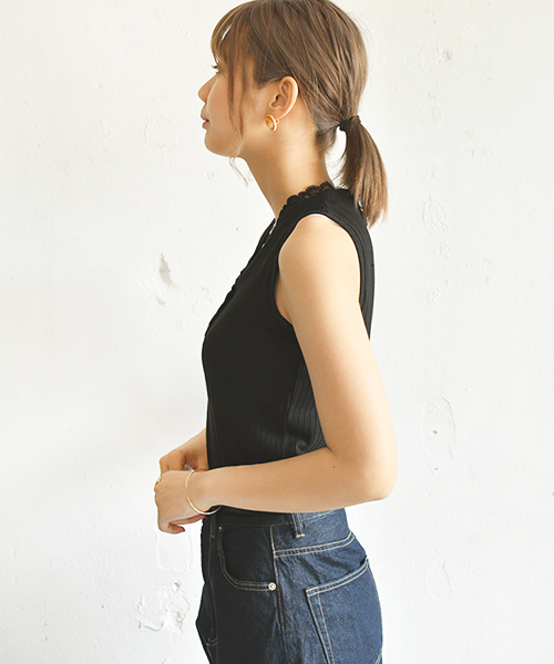 PairPair（ペアペア）の「ボタン付きリブタンクトップ（タンクトップ・レディース・ブラック/オフホワイト・FREE）」の7枚目の写真