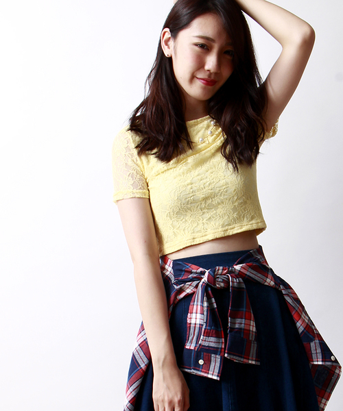 WEGO(ウィゴー)の「WEGO/レースピチTシャツ(Tシャツ/カットソー・レディース・オフホワイト/ブラック/ライトパープル/ライトイエロー・FREE)」の4枚目の写真