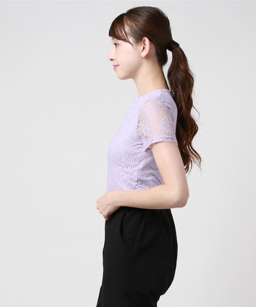 WEGO(ウィゴー)の「WEGO/レースピチTシャツ(Tシャツ/カットソー・レディース・オフホワイト/ブラック/ライトパープル/ライトイエロー・FREE)」の5枚目の写真