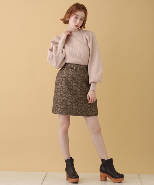 one after another NICE CLAUP(ワンアフターアナザーナイスクラップ)の「ベルト付きゴブランミニスカート(スカート・レディース・ブラウン/カーキ/アイボリー/チェック・FREE)」の7枚目の写真