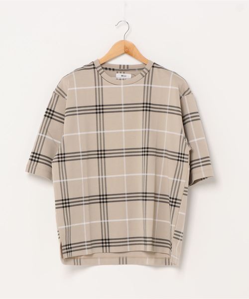 WEGO(ウィゴー)の「WEGO/チェック5分袖プルオーバー(Tシャツ/カットソー・メンズ・ブラウン系その他2/ベージュ系その他2/グレー系その他2/ブラック系その他2・MEDIUM/LARGE)」の1枚目の写真