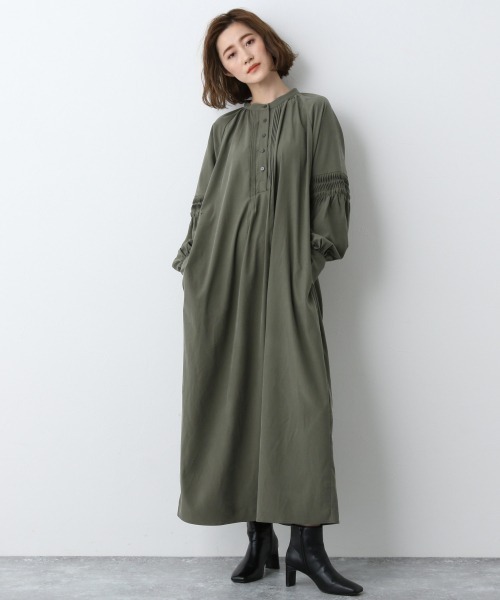 A part by（アパートバイ）の「MoNyソデシャーリングワンピース　918322（ワンピース・レディース・チャコールグレー/オフホワイト/カーキ/ライトイエロー/ブラウン系その他・FREE）」の12枚目の写真