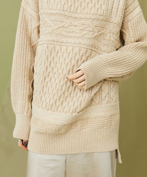 Studios lNella ブロッキングニット ケーブルニット セーター INella（イネラ）の「【INella(イネラ)】ブロッキングケーブルBIG