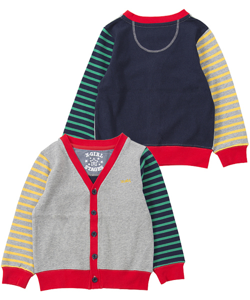 X-girl Stages(エックスガールステージス)の「MULTI COLOR CARDIGAN (4T~7T)(カーディガン/ボレロ・キッズ・アッシュ/ネイビー/レッド・4T/5T/7T/6T)」の3枚目の写真