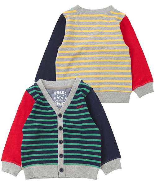 X-girl Stages(エックスガールステージス)の「MULTI COLOR CARDIGAN (4T~7T)(カーディガン/ボレロ・キッズ・アッシュ/ネイビー/レッド・4T/5T/7T/6T)」の2枚目の写真