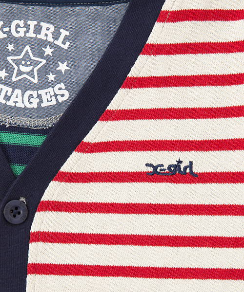 X-girl Stages(エックスガールステージス)の「MULTI COLOR CARDIGAN (4T~7T)(カーディガン/ボレロ・キッズ・アッシュ/ネイビー/レッド・4T/5T/7T/6T)」の5枚目の写真