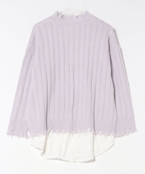 KOBE LETTUCE（コウベレタス）の「レイヤード風ダメージニットトップス（ニット/セーター・レディース・パープル系その他/アイボリー/ブラック・FREE）」の8枚目の写真