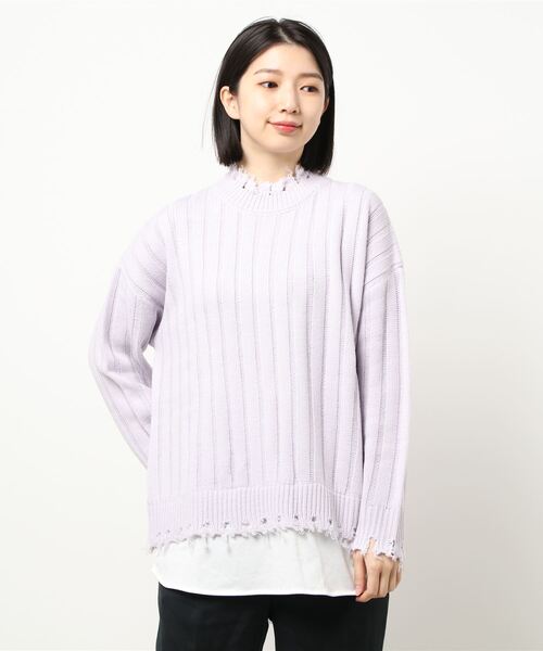 KOBE LETTUCE（コウベレタス）の「レイヤード風ダメージニットトップス（ニット/セーター・レディース・パープル系その他/アイボリー/ブラック・FREE）」の10枚目の写真