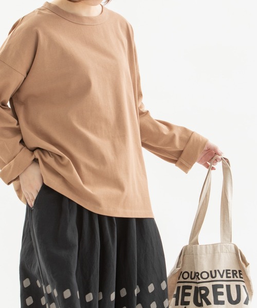nop de nod(ノップドゥノッド)の「USコットンオーバーサイズロングTシャツ(Tシャツ/カットソー・レディース・ダークグレー/スミクロ/ダークブルー/ブルー/オフホワイト/ブラック/ミント/インディゴブルー/ブルー系その他/ベージュ/エメラルド/オレンジ/ライトイエロー/ターコイズブルー/ネイビー/ピンク/キナリ/イエロー/レッド/ライトブルー/ブルーグリーン/キャメル・3/M)」の6枚目の写真