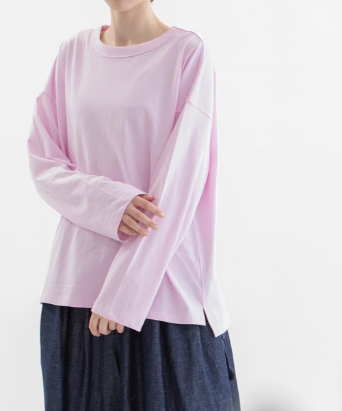 nop de nod(ノップドゥノッド)の「USコットンオーバーサイズロングTシャツ(Tシャツ/カットソー・レディース・ダークグレー/スミクロ/ダークブルー/ブルー/オフホワイト/ブラック/ミント/インディゴブルー/ブルー系その他/ベージュ/エメラルド/オレンジ/ライトイエロー/ターコイズブルー/ネイビー/ピンク/キナリ/イエロー/レッド/ライトブルー/ブルーグリーン/キャメル・3/M)」の20枚目の写真