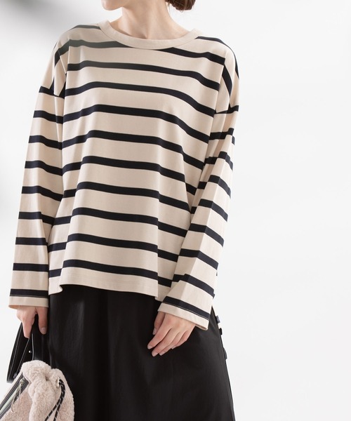 nop de nod(ノップドゥノッド)の「USコットンオーバーサイズロングTシャツ(Tシャツ/カットソー・レディース・ダークグレー/スミクロ/ダークブルー/ブルー/オフホワイト/ブラック/ミント/インディゴブルー/ブルー系その他/ベージュ/エメラルド/オレンジ/ライトイエロー/ターコイズブルー/ネイビー/ピンク/キナリ/イエロー/レッド/ライトブルー/ブルーグリーン/キャメル・3/M)」の12枚目の写真