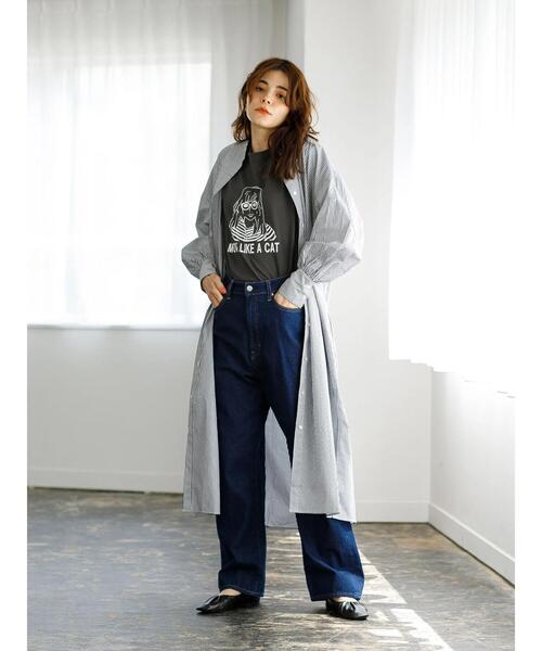 koe（コエ）の「バンドカラーストライプロングシャツワンピース