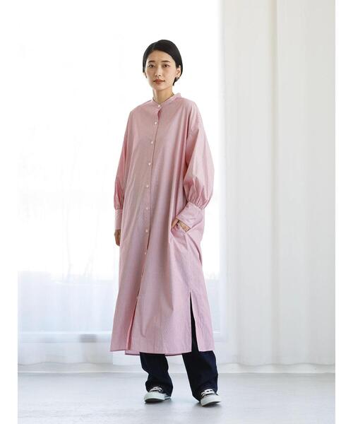koe（コエ）の「バンドカラーストライプロングシャツワンピース