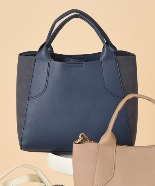 INTERPLANET(インタープラネット)の「配色親子バッグ②(ショルダーバッグ・レディース・ナチュラル/ネイビー/アイボリー・フリー)」の3枚目の写真