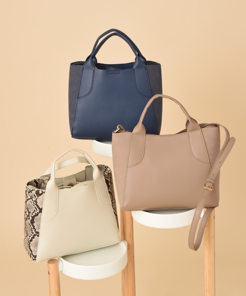 INTERPLANET(インタープラネット)の「配色親子バッグ②(ショルダーバッグ・レディース・ナチュラル/ネイビー/アイボリー・フリー)」の9枚目の写真