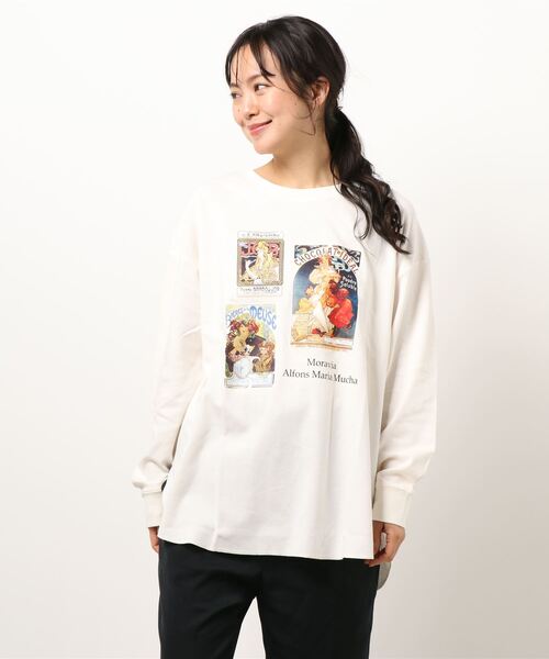 nu.de vintagecloset アートプリント 長袖Tシャツ ベージュ 楽天市場】Tシャツ レディース トップス ロンT カットソー プル