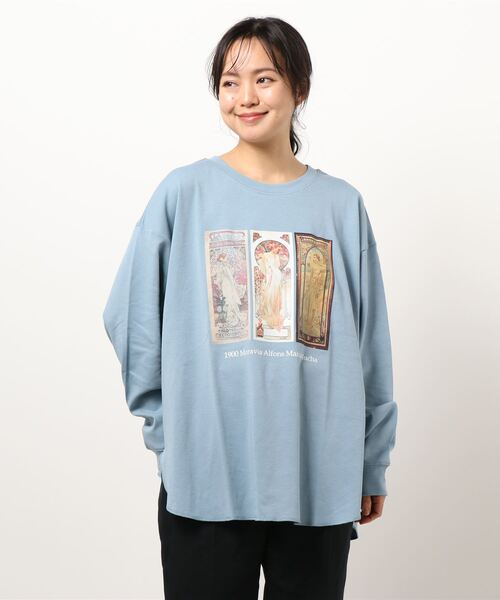 nu.de vintagecloset アートプリント 長袖Tシャツ ベージュ nu.de vintagecloset アートプリント 長袖Tシャツ ベージュ nu