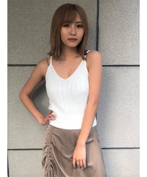 ENVYM(アンビー)の「バックスピンドルショートKnitキャミ(キャミソール・レディース・ホワイト/ブラック/グレー・FREE)」の8枚目の写真