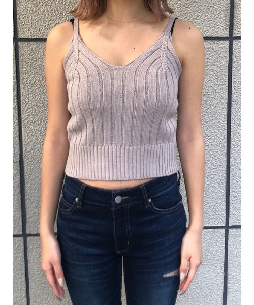 ENVYM(アンビー)の「バックスピンドルショートKnitキャミ(キャミソール・レディース・ホワイト/ブラック/グレー・FREE)」の4枚目の写真