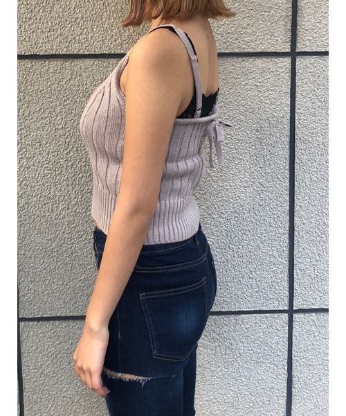 ENVYM(アンビー)の「バックスピンドルショートKnitキャミ(キャミソール・レディース・ホワイト/ブラック/グレー・FREE)」の9枚目の写真