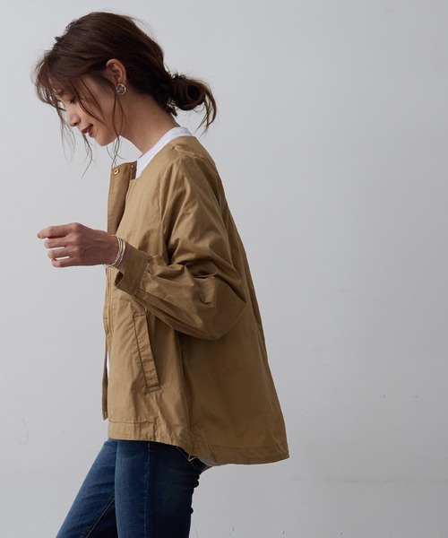 OMNES Another Edition(オムネス アナザーエディション)の「製品洗いタイプライターノーカラードロストブルゾン(ブルゾン・レディース・ホワイト/ブラック/ベージュ/カーキ・FREE)」の19枚目の写真