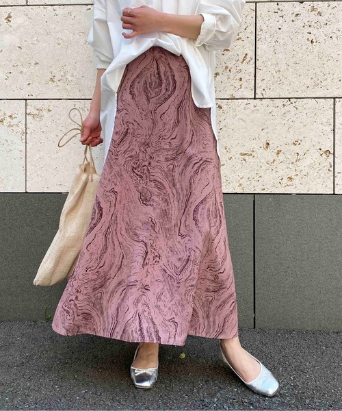PICCIN(ピッチン)の「マーブル柄スカート(スカート・レディース・オフホワイト/ピンク・M)」の1枚目の写真