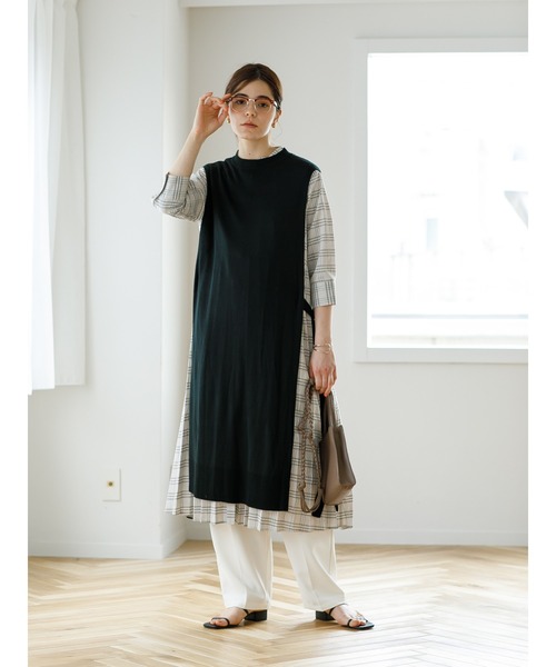 koe（コエ）の「SET ニットベスト＆&チェック柄ワンピース*（ワンピース・レディース・グレー/ライトベージュ/ブルー・FREE）」の13枚目の写真