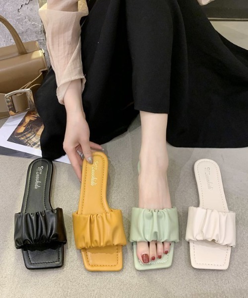 LAC-VERT（ラック・ヴェール）の「ギャザーフラットサンダル（サンダル・レディース・ブラック/イエロー/アイボリー/ミント・S/M/L）」の5枚目の写真