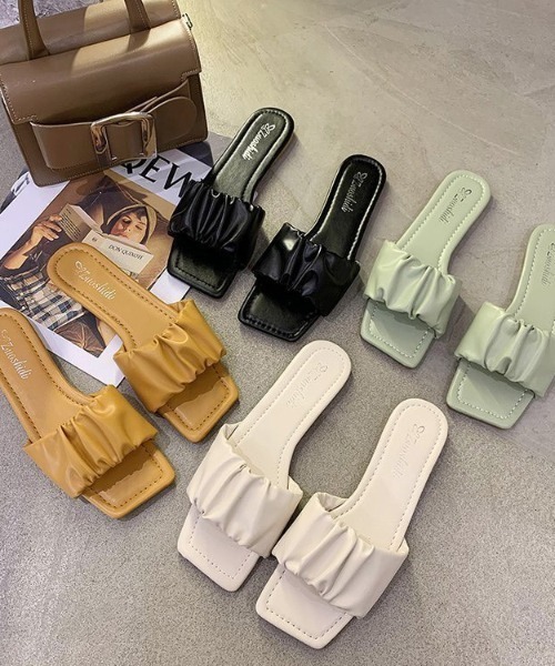 LAC-VERT（ラック・ヴェール）の「ギャザーフラットサンダル（サンダル・レディース・ブラック/イエロー/アイボリー/ミント・S/M/L）」の6枚目の写真