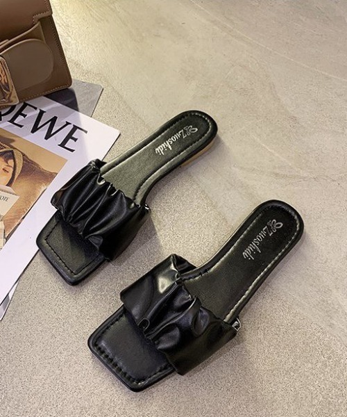 LAC-VERT（ラック・ヴェール）の「ギャザーフラットサンダル（サンダル・レディース・ブラック/イエロー/アイボリー/ミント・S/M/L）」の7枚目の写真