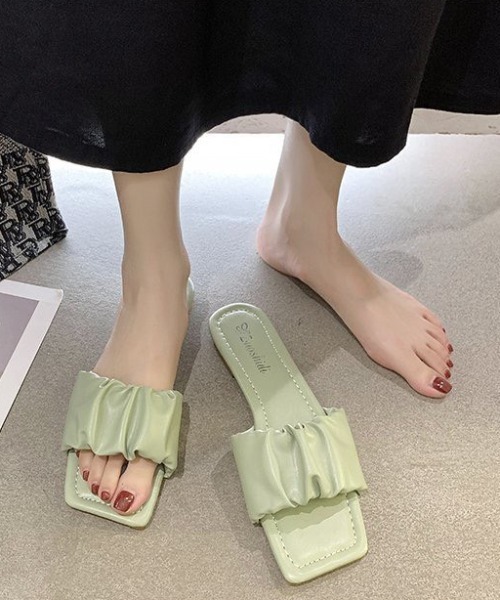 LAC-VERT（ラック・ヴェール）の「ギャザーフラットサンダル（サンダル・レディース・ブラック/イエロー/アイボリー/ミント・S/M/L）」の8枚目の写真